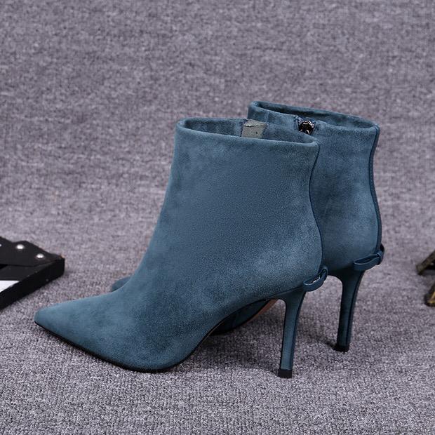 2022新款秋冬麂皮藍丶黑尖頭短靴boots