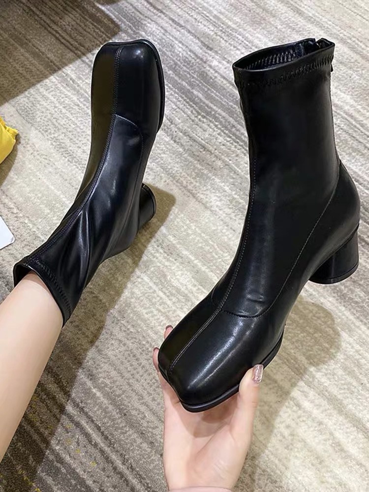 2021新款英倫風時尚易襯方形腳趾形短靴Boots
