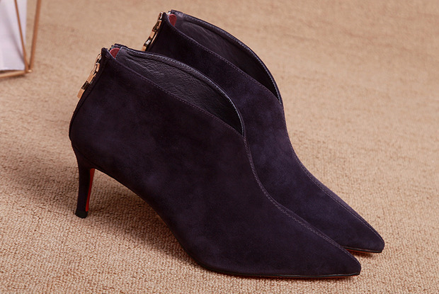 2021新款秋冬麂皮杏、黑、紫尖頭短靴Boots